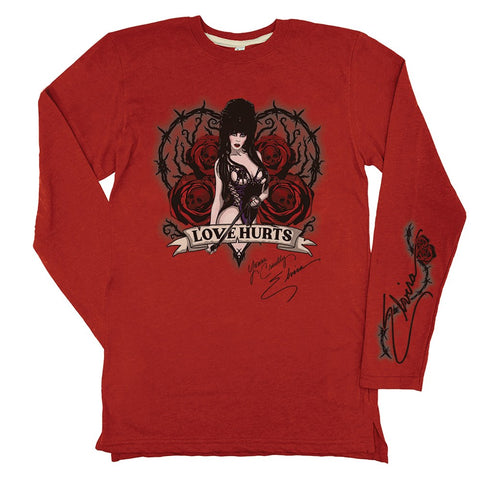 Elvira Love Hurts Scroll Red Long sleeve Shirt