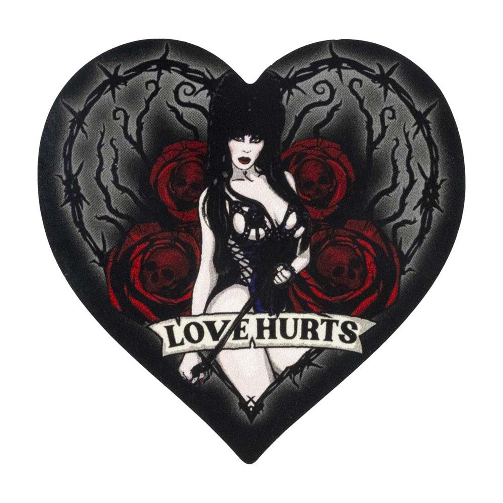 Elvira Love Hurts Scroll Heart Magnet