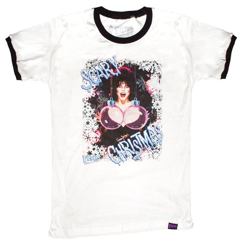 Elvira Scary Xmas Decorate Ringer Tshirt