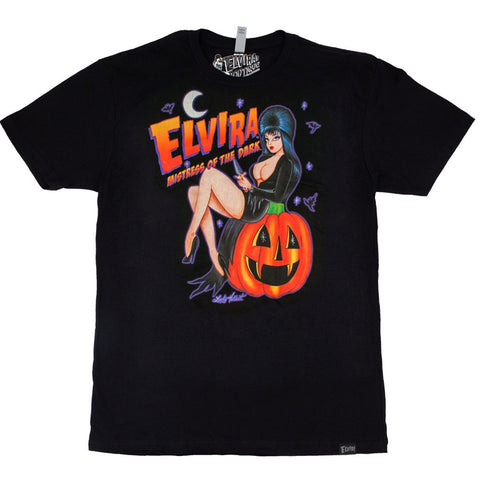 Elvira Hellcat Pumpkin Queen Black Mens Tshirt