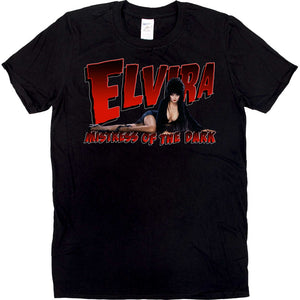 Elvira Lay Down Red Logo Mens Tshirt