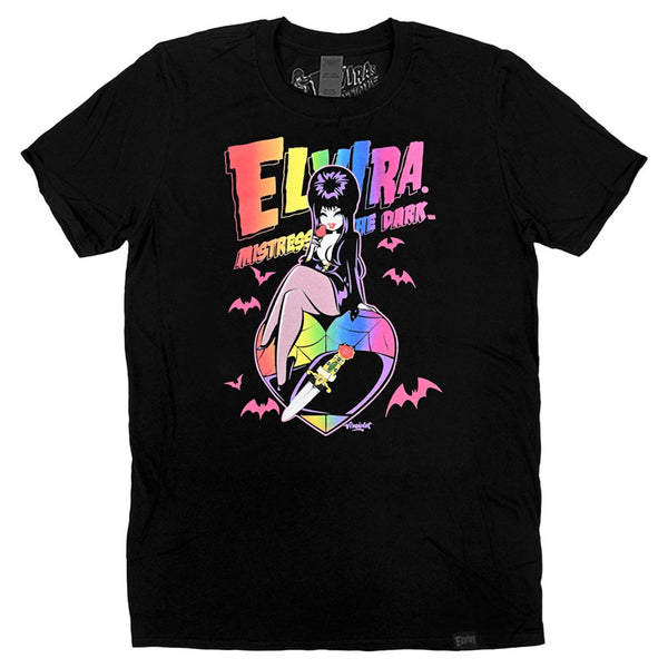 Elvira Rainbow Rose Mens Black Tshirt