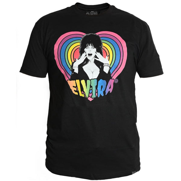 Elvira Rainbow Hypno Heart Mens Black Tshirt