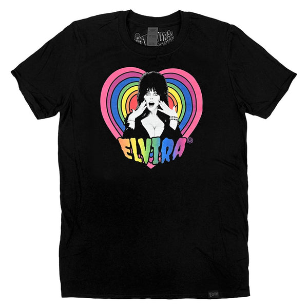 Elvira Rainbow Hypno Heart Mens Black Tshirt