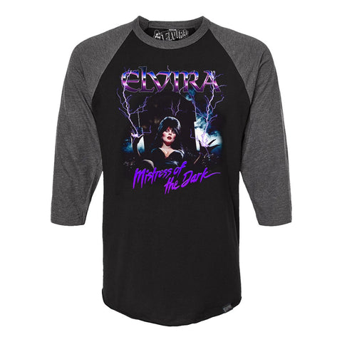 Elvira Electric Grave 3/4 Sleeve Raglan Charcoal Shirt