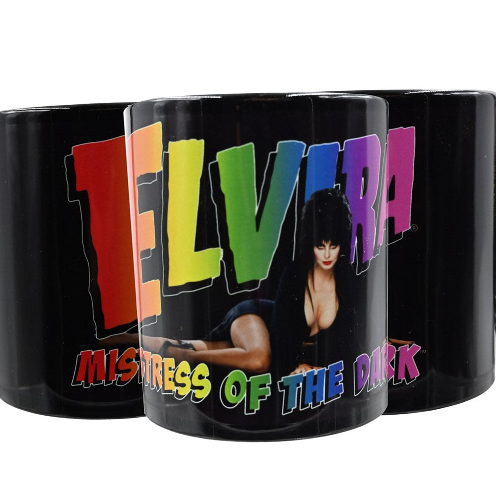 Elvira Rainbow Logo Lay Down Black Mug