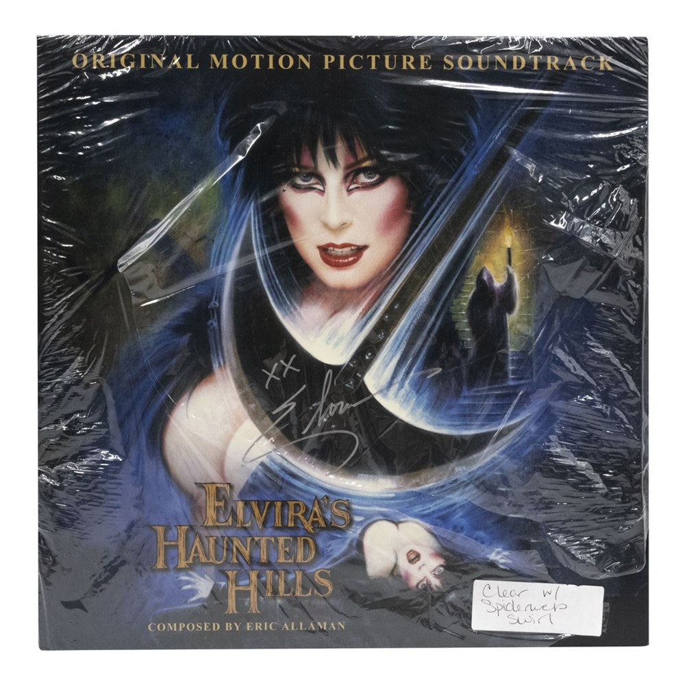 Elvira Autographed Haunted Hills Clear Spiderweb Swirl Vinyl
