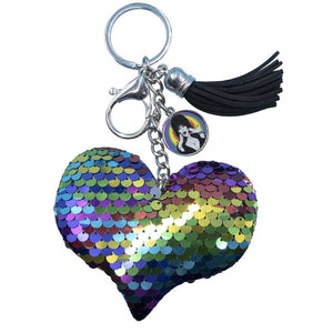 Elvira Sequin Rainbow Hypno Heart Keychain
