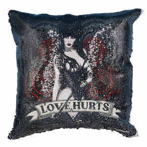 Elvira Love Hurts Scroll Black Sequin Pillow Cover Case