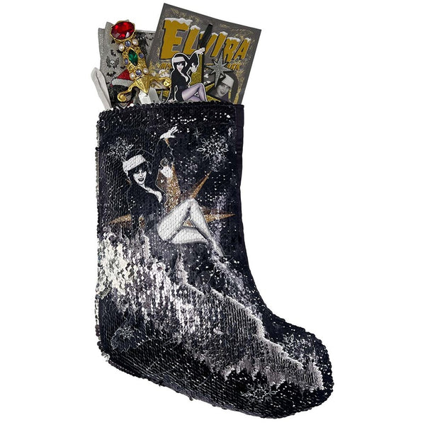 Elvira Holiday Gold Star Sequin Xmas Stocking