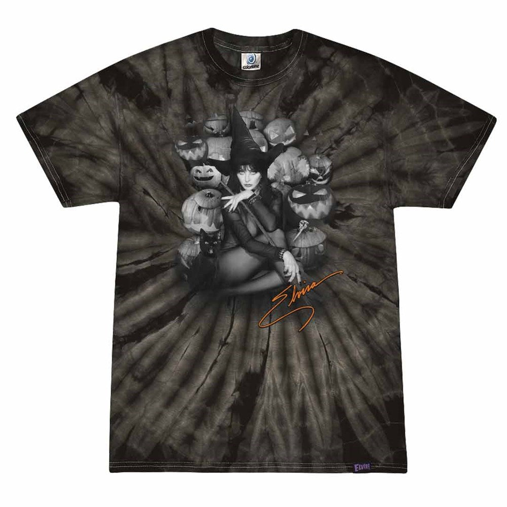 Elvira Pin Up Witch Halloween Tie Dye Black T-shirt