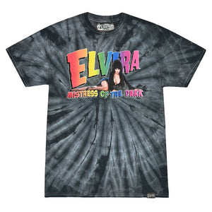 Elvira Rainbow Logo Lay Down Tie Dye Black Tshirt