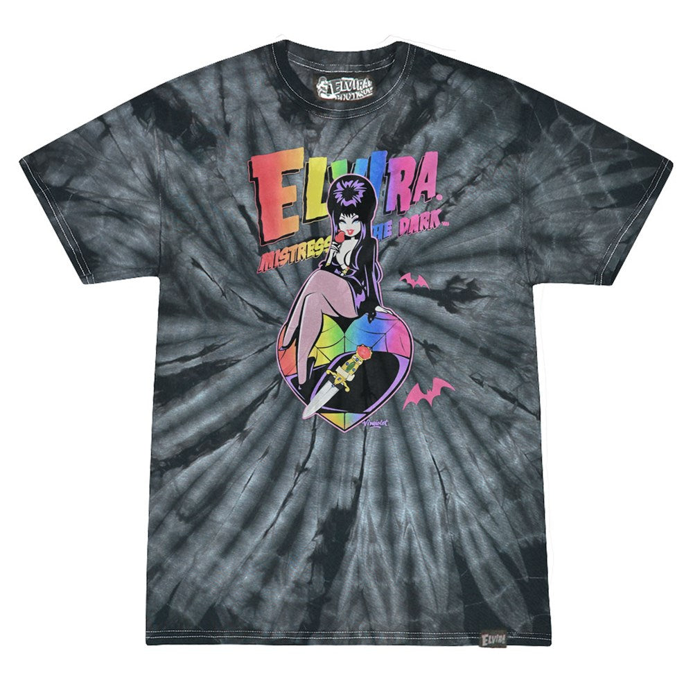 Elvira Rainbow Rose Tie Dye Black Tshirt