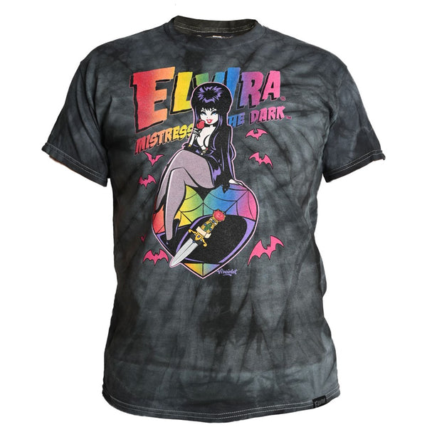 Elvira Rainbow Rose Tie Dye Black Tshirt