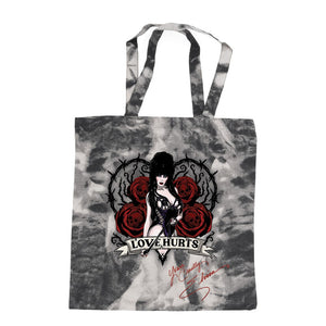 Elvira Love Hurts Scroll Tie Dye Square Tote Bag