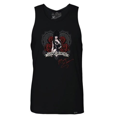 Elvira Love Hurts Scroll Mens Black Tank