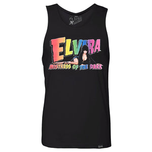 Elvira Rainbow Logo Lay Down Mens Black Tank