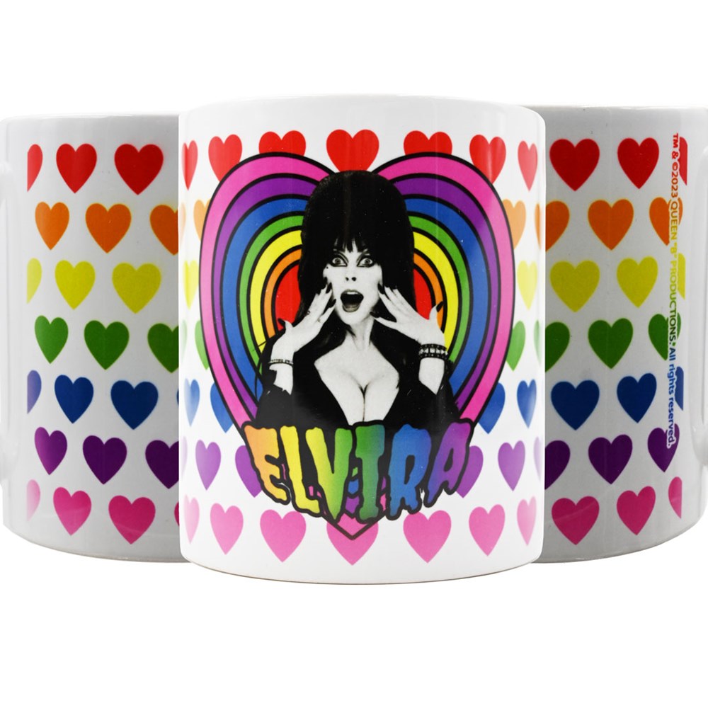 Elvira Rainbow Hypno Heart White Mug