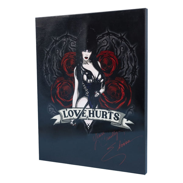 Elvira Love Hurts Scroll Wood Plaque