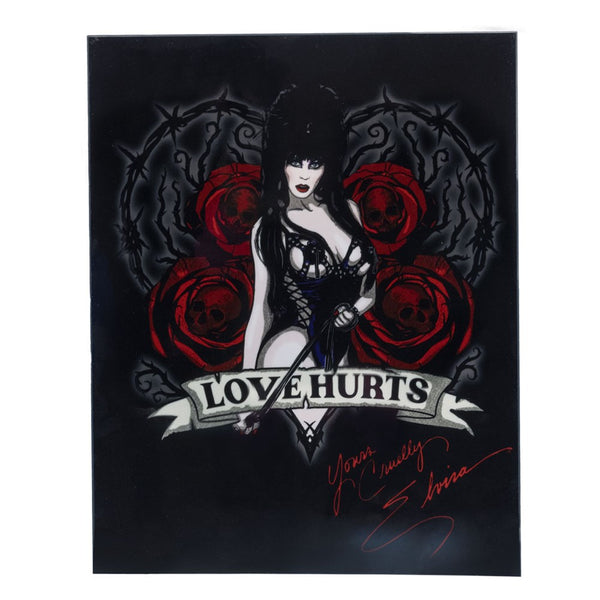 Elvira Love Hurts Scroll Wood Plaque